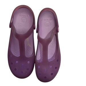 Crocs Mary Jane Clog Purple Jelly Flats Womens Strap Comfort Casual